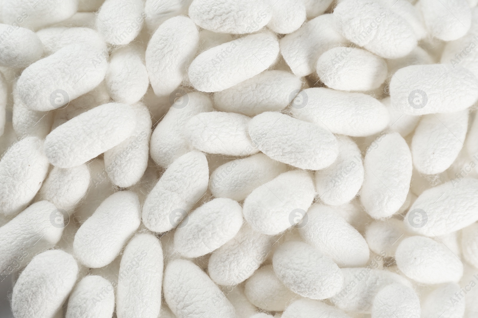 Photo of Pile of natural silkworm cocoons as background, closeup