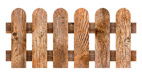 Wooden fence made of old timber isolated on white