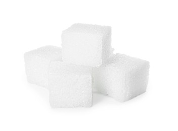 Many refined sugar cubes isolated on white