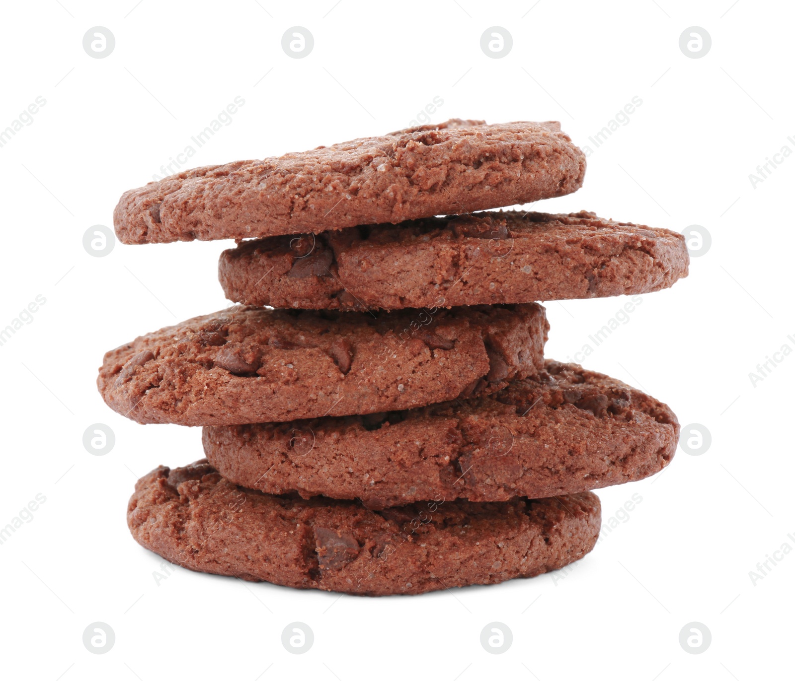 Photo of Stack of delicious chocolate chip cookies isolated on white