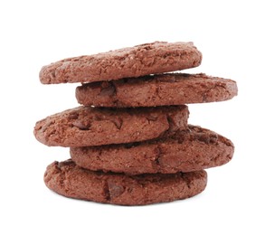 Stack of delicious chocolate chip cookies isolated on white