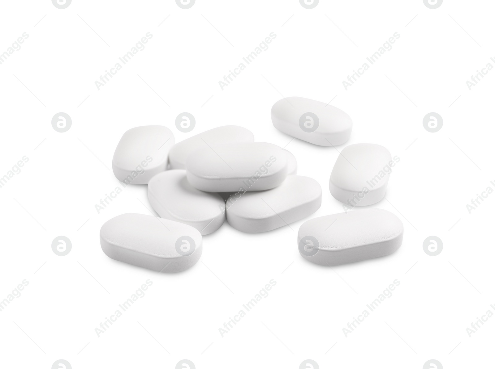 Photo of Many pills isolated on white. Medicinal treatment