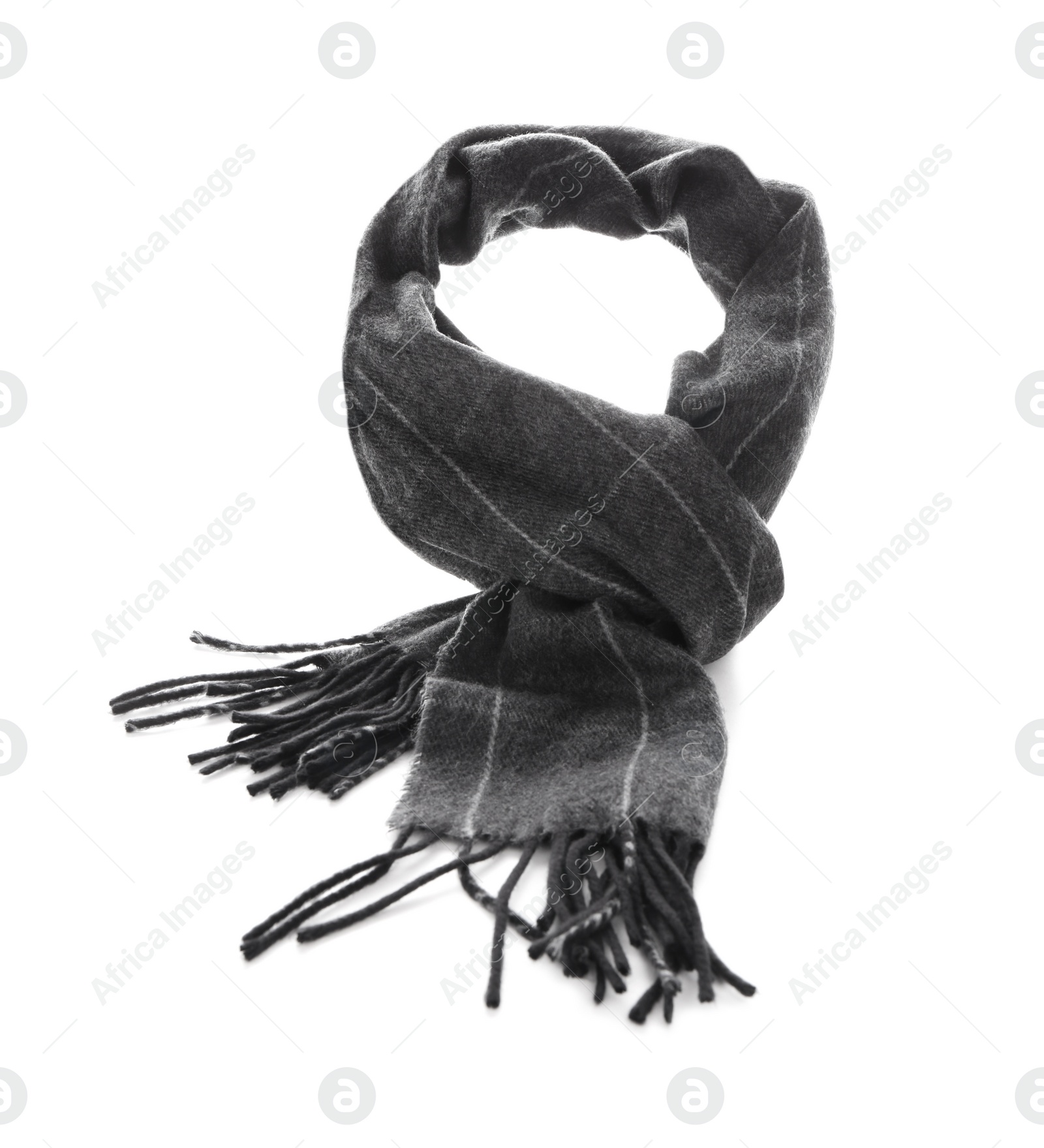 Photo of Black scarf isolated on white. Stylish accessory