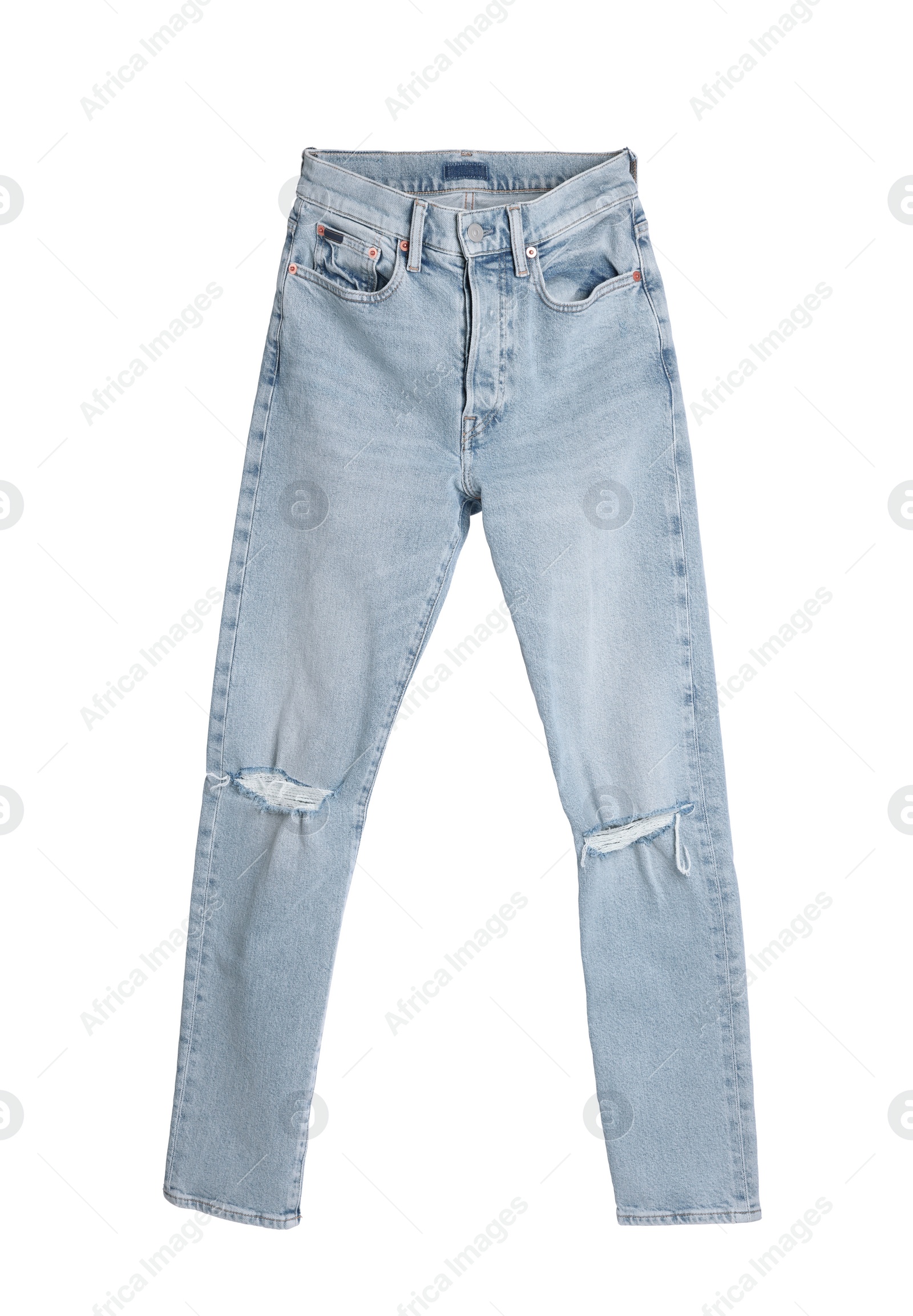 Image of Stylish light blue jeans isolated on white