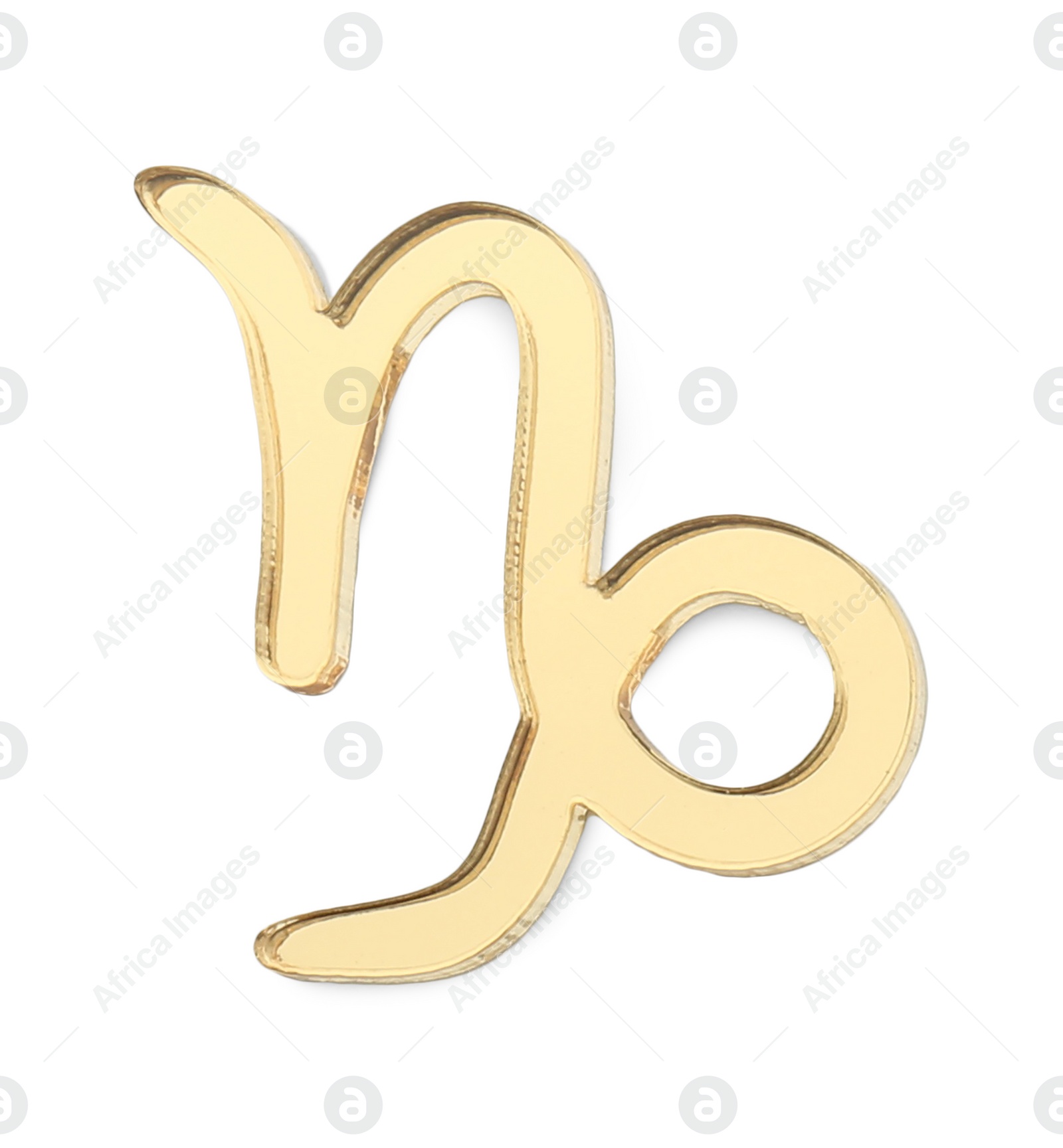 Photo of Zodiac sign. Golden Capricorn symbol isolated on white, top view