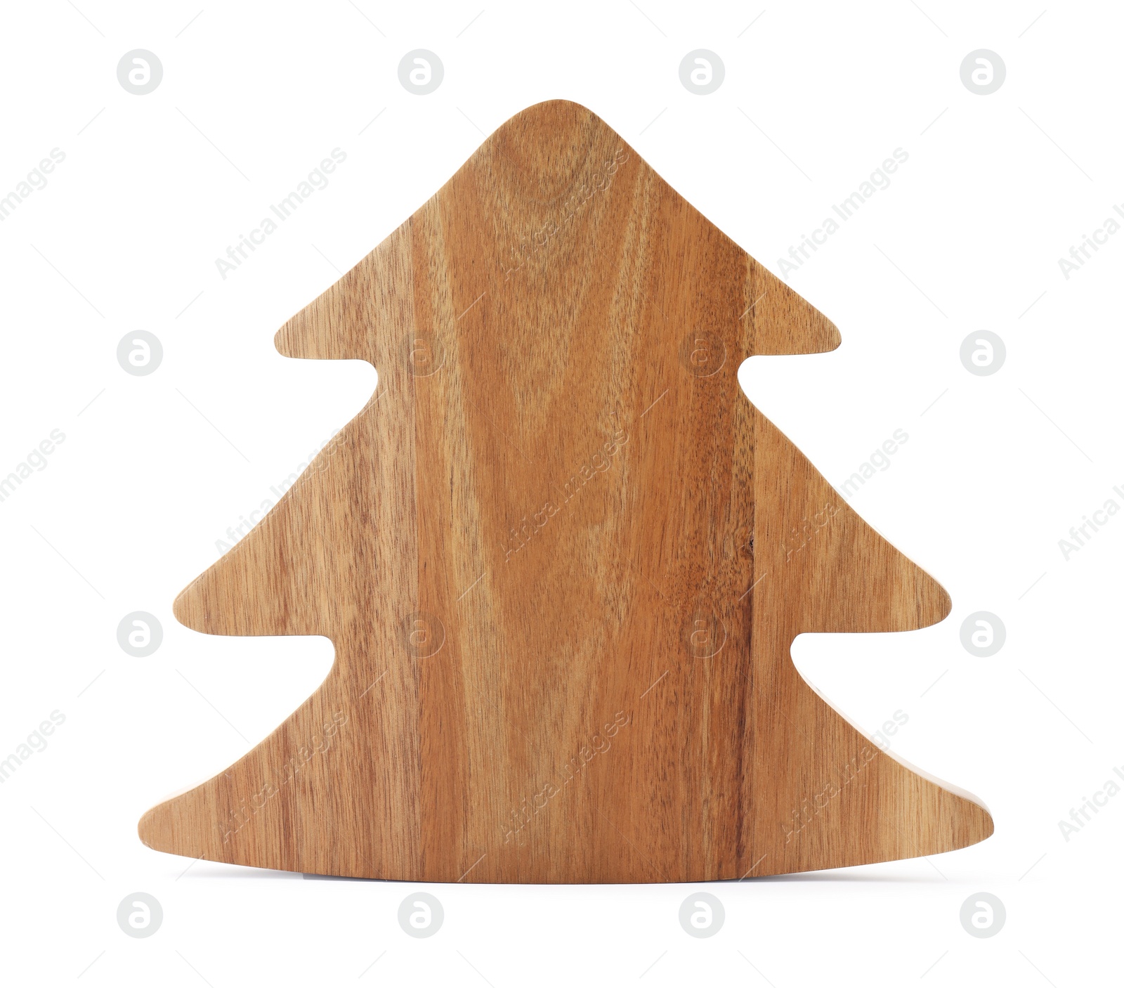 Photo of Wooden board in shape of fir tree isolated on white