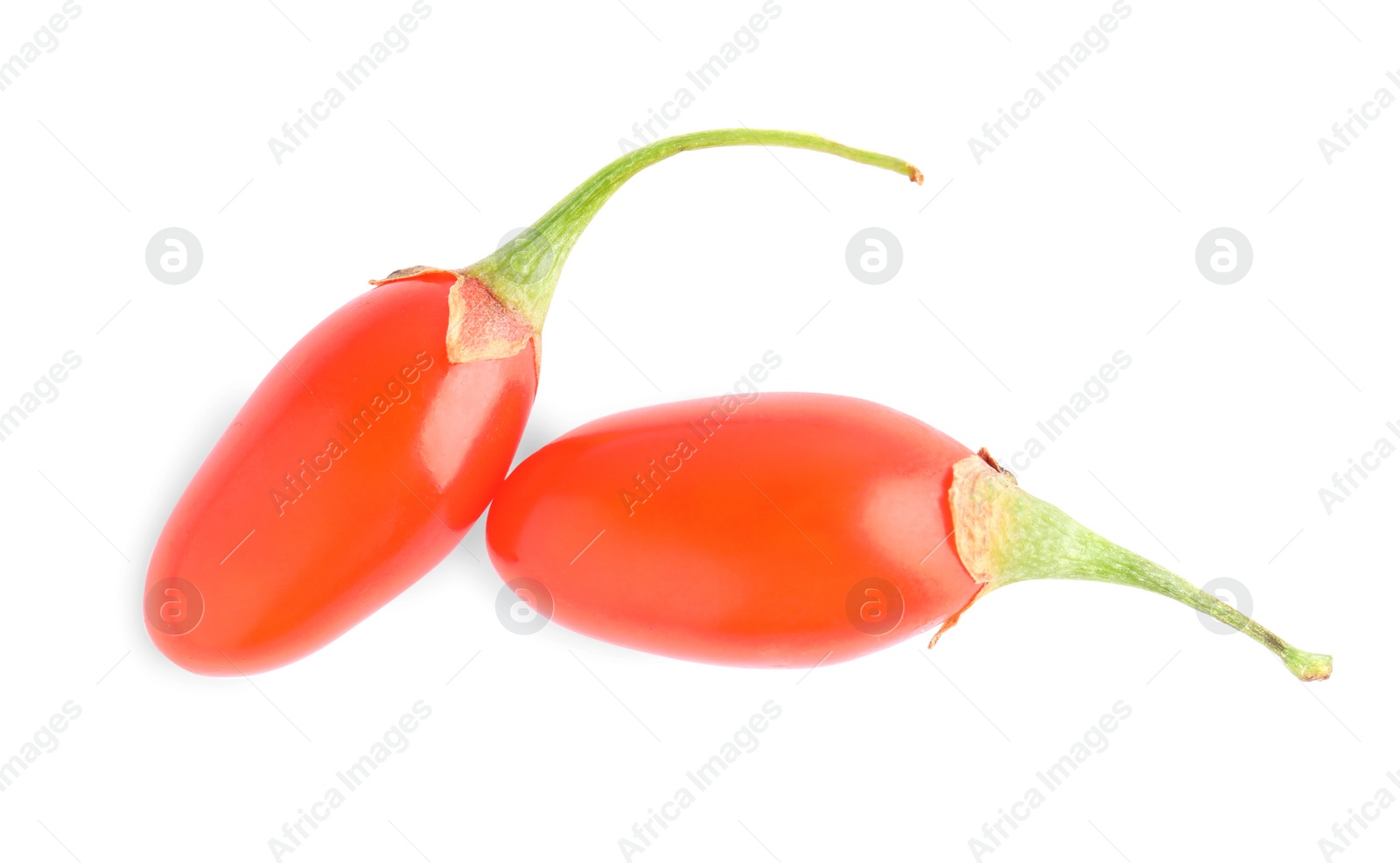 Photo of Fresh ripe goji berries on white background, top view