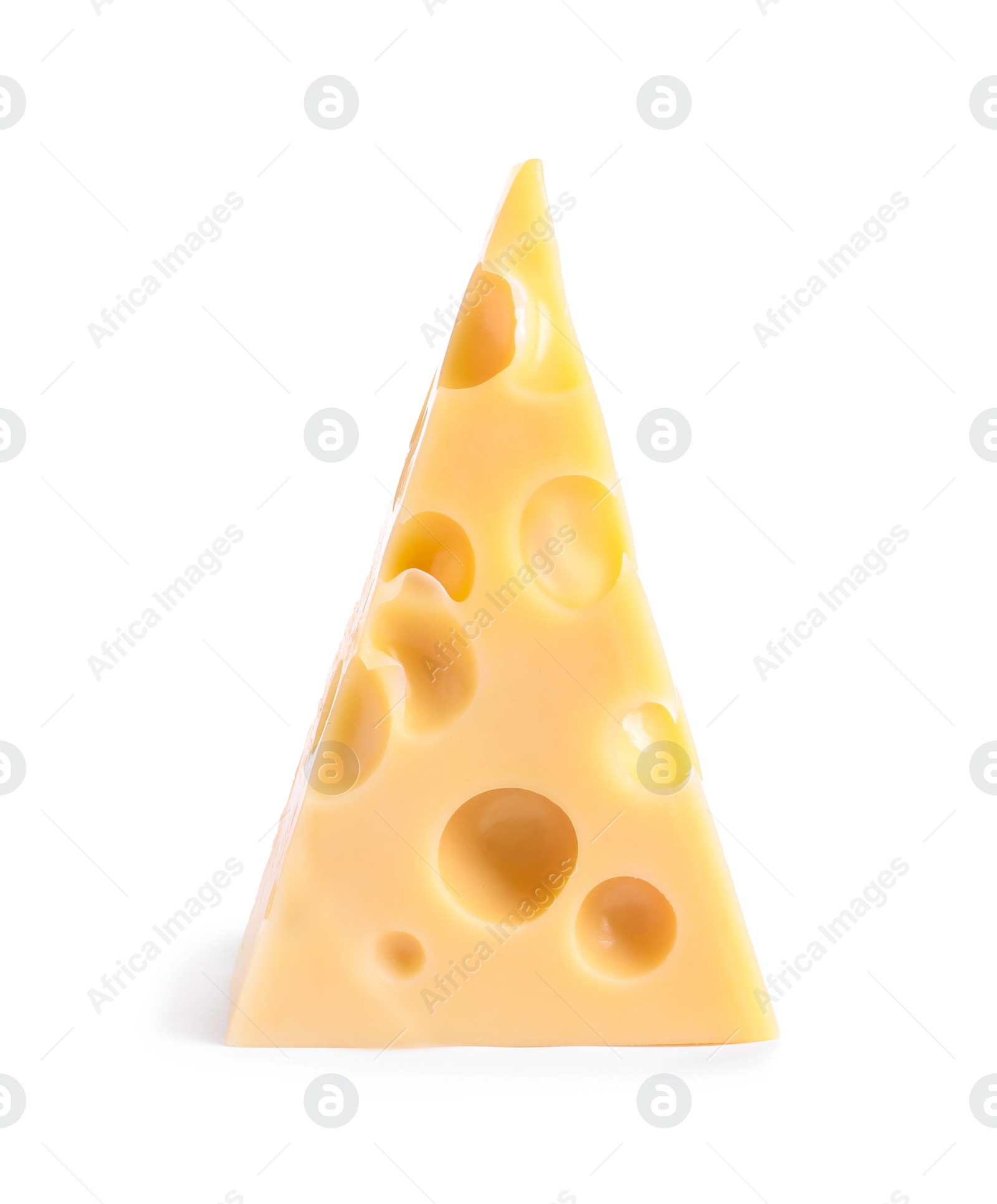 Photo of Piece of cheese with holes isolated on white