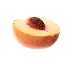 Photo of Half of ripe peach isolated on white