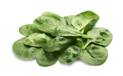 Pile of fresh spinach leaves isolated on white