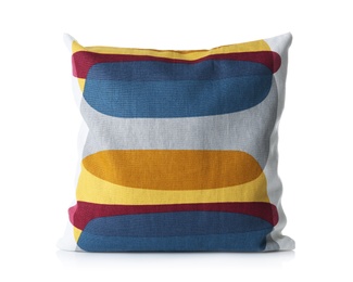 Soft decorative pillow on white background