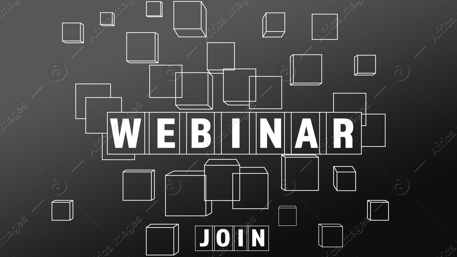 Illustration of Online webinar. Web page with Join button on dark gray background