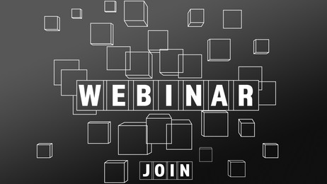 Illustration of Online webinar. Web page with Join button on dark gray background