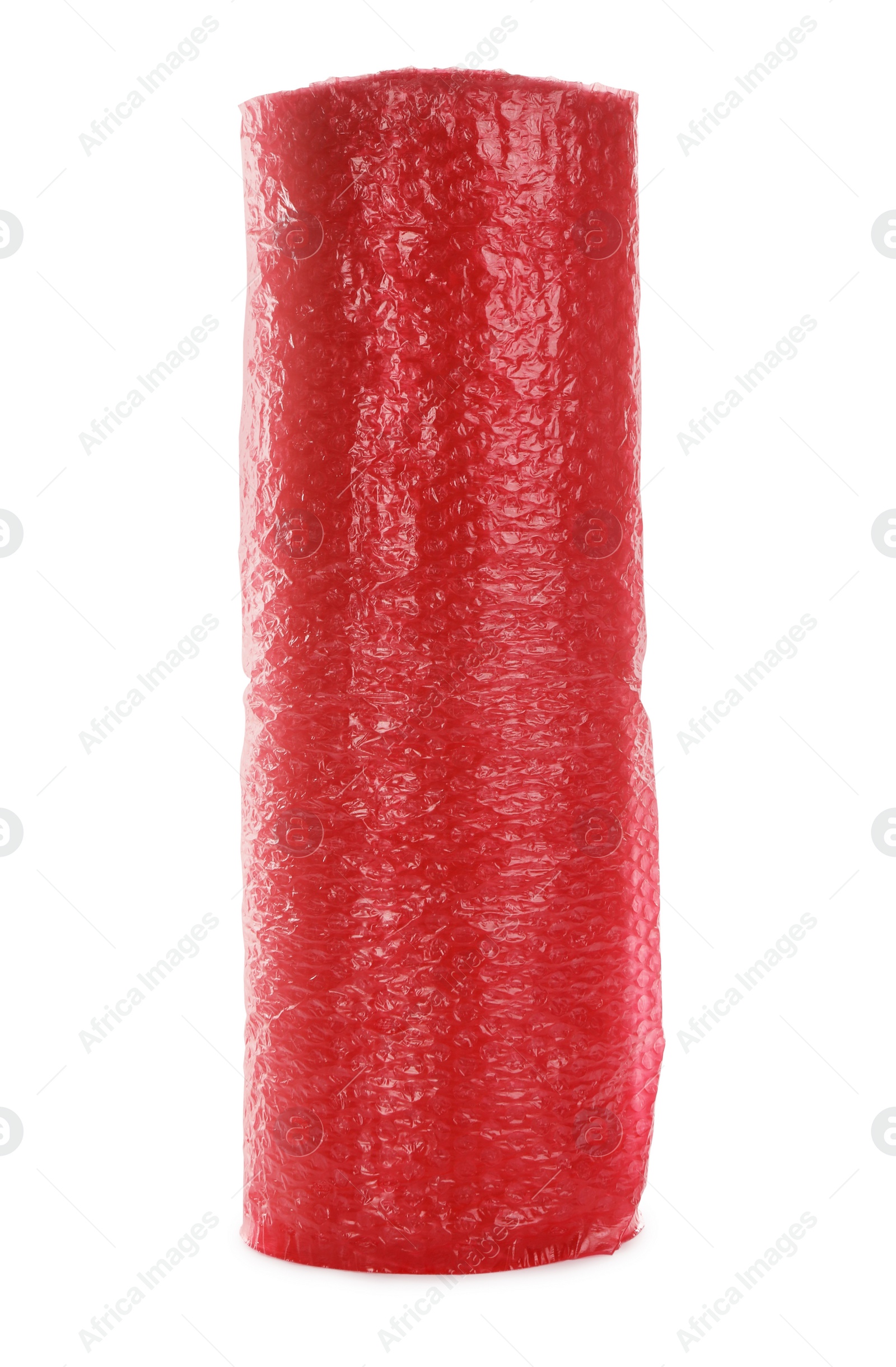 Photo of Red bubble wrap roll isolated on white