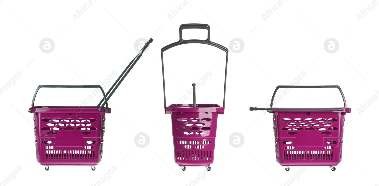 Image of Set of shopping baskets on white background