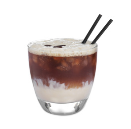 Photo of Fresh alcoholic White Russian cocktail isolated on white