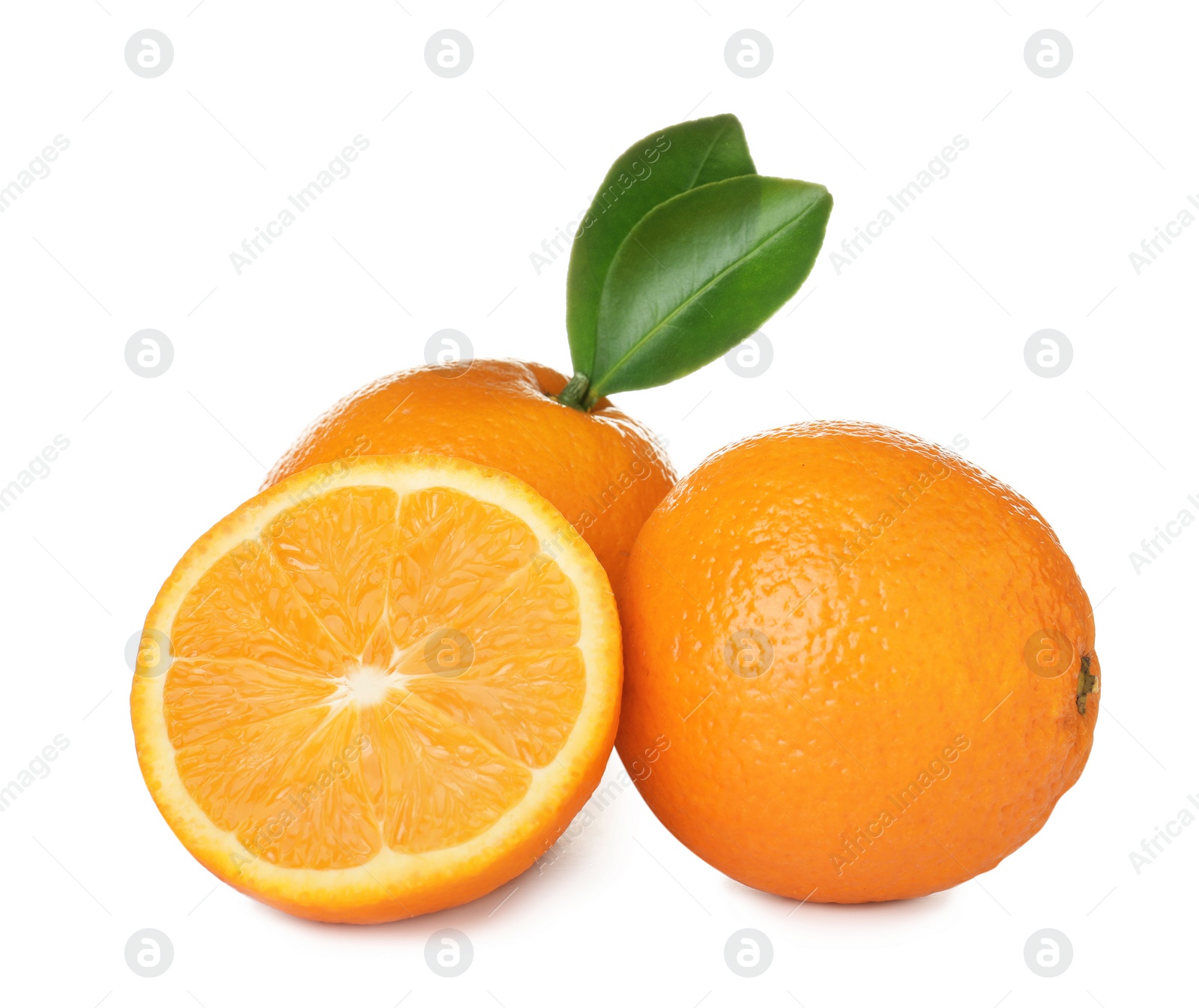 Photo of Fresh ripe oranges isolated on white. Citrus fruit