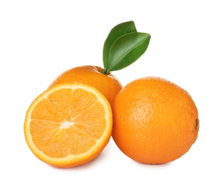 Fresh ripe oranges isolated on white. Citrus fruit