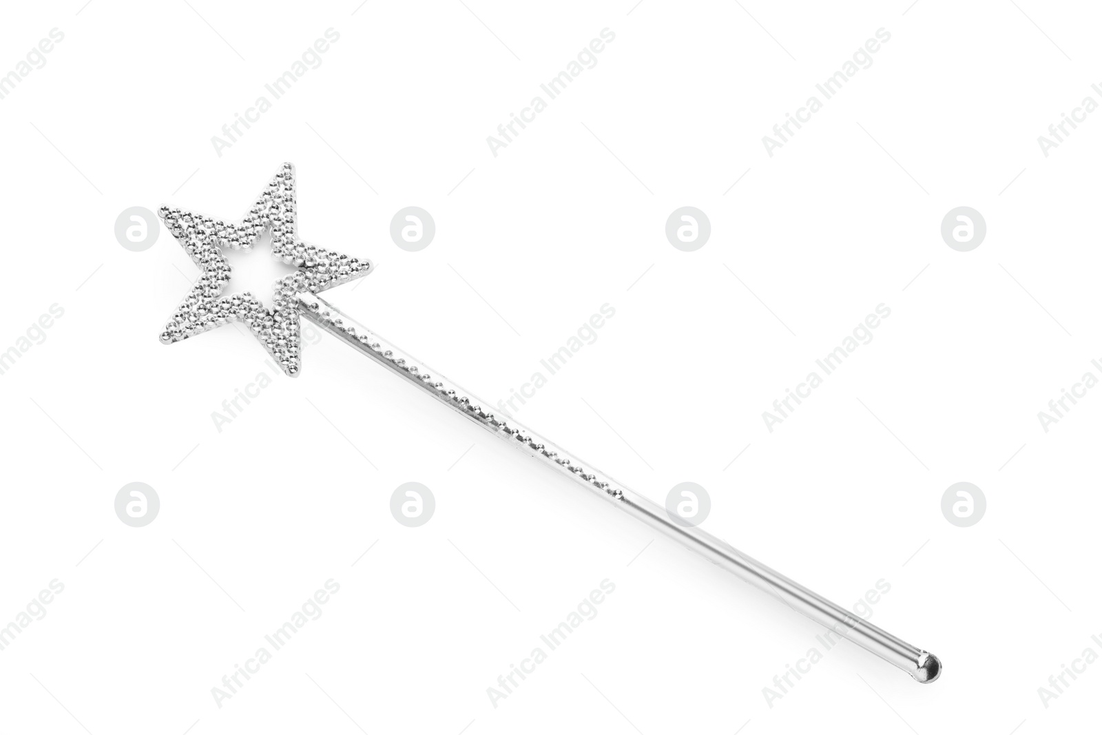 Photo of Beautiful silver magic wand isolated on white, top view