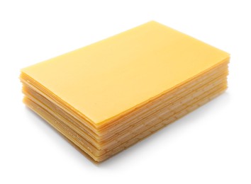 Photo of Stack of uncooked lasagna sheets isolated on white