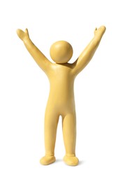 Human figure with arms wide open made of yellow plasticine isolated on white