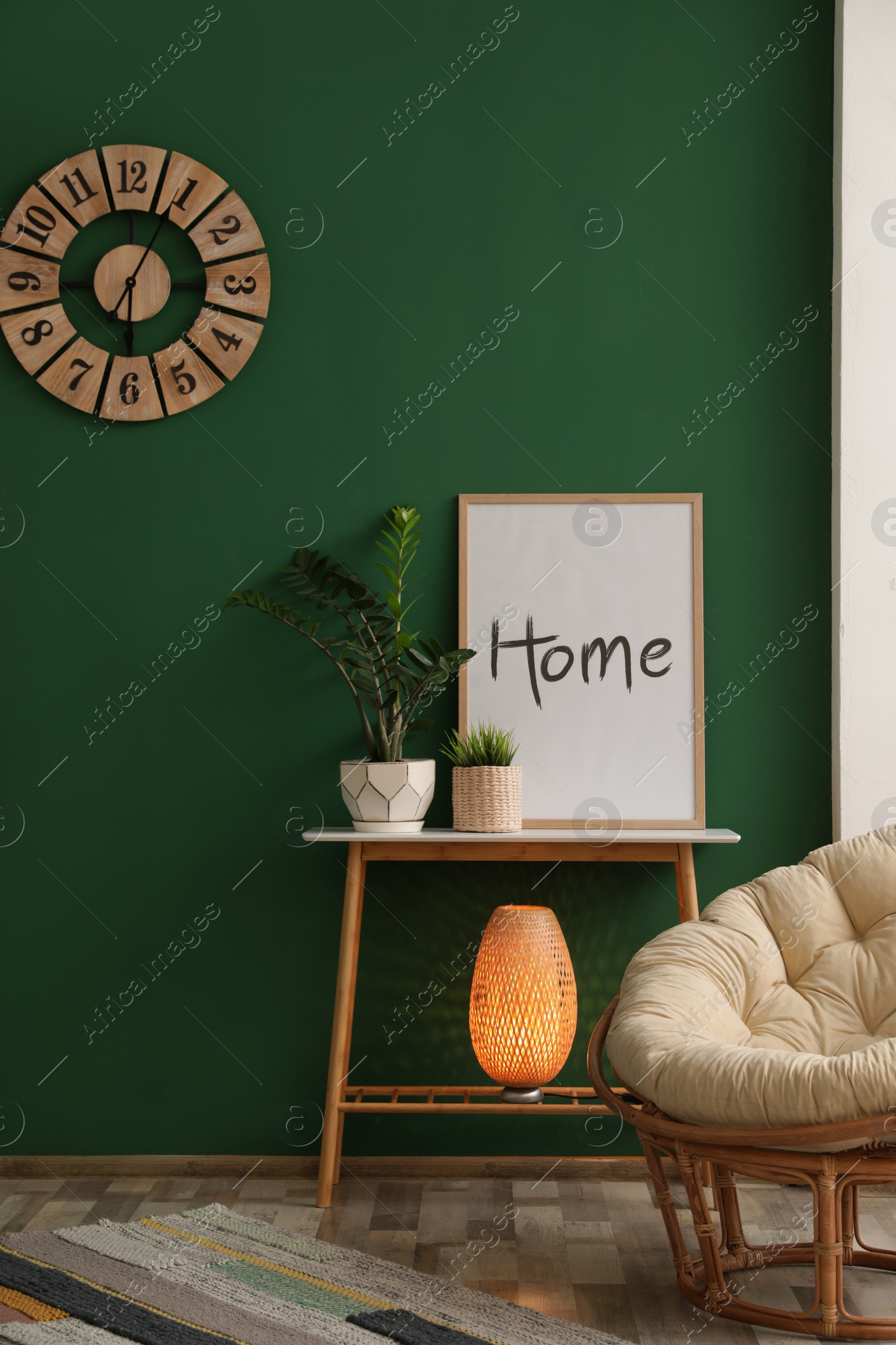 Photo of Stylish living room interior with green wall