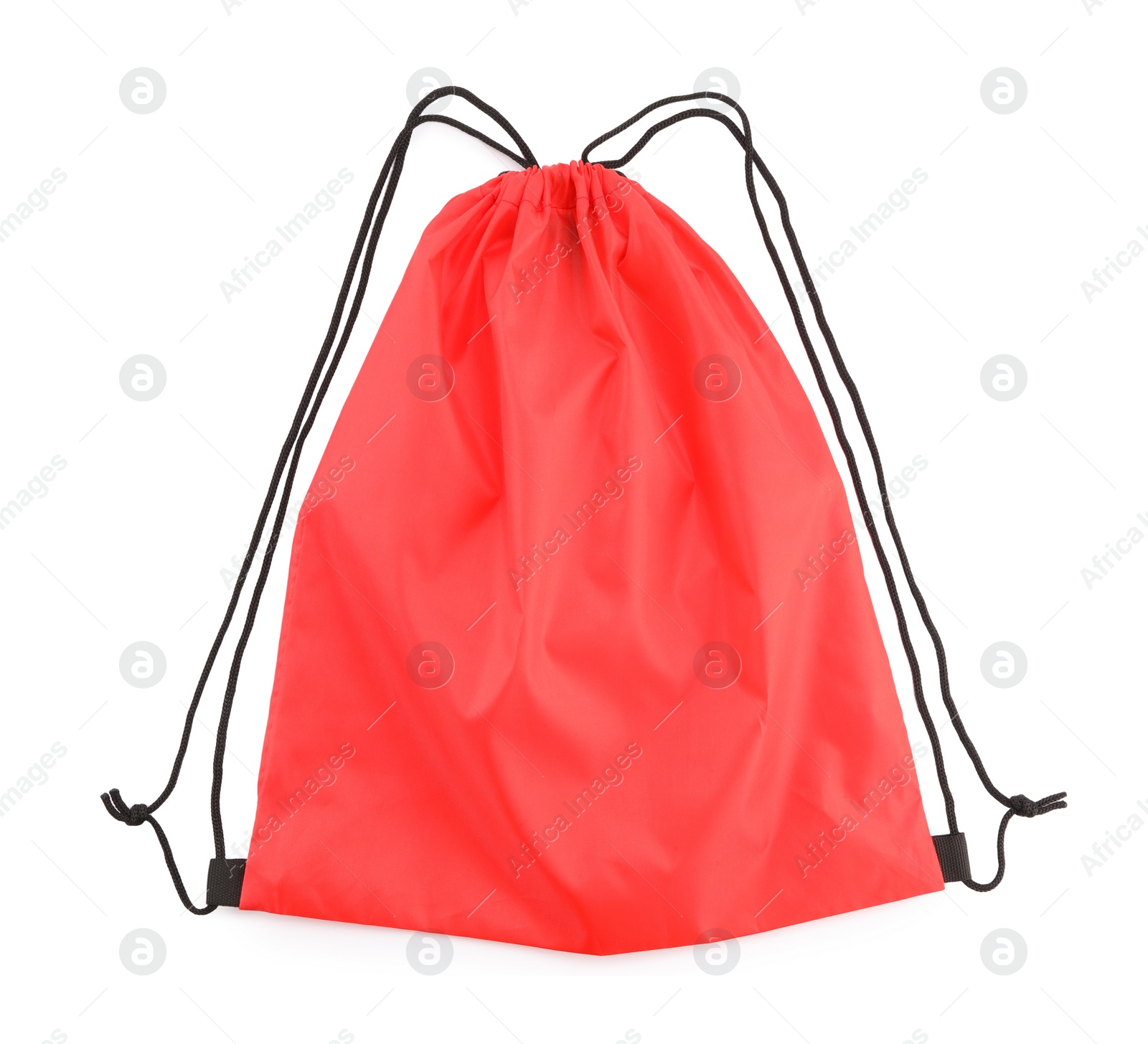 Photo of One red drawstring bag isolated on white