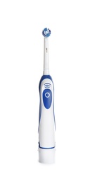 Photo of Electric toothbrush on white background. Dental care