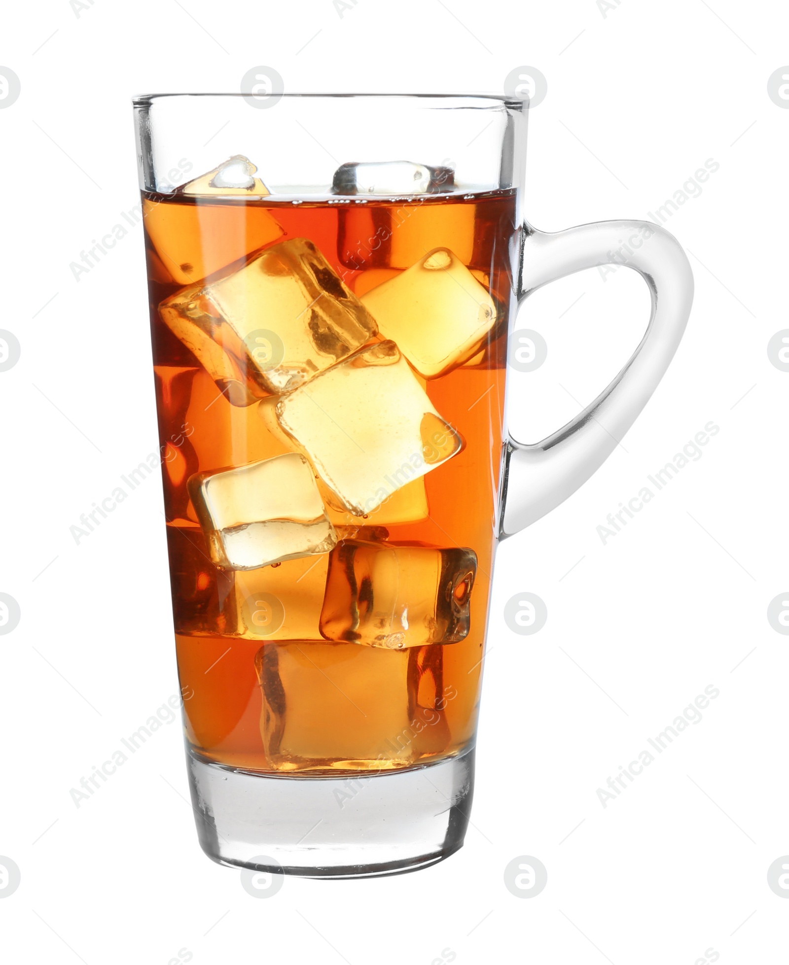 Photo of Cup of refreshing iced tea on white background