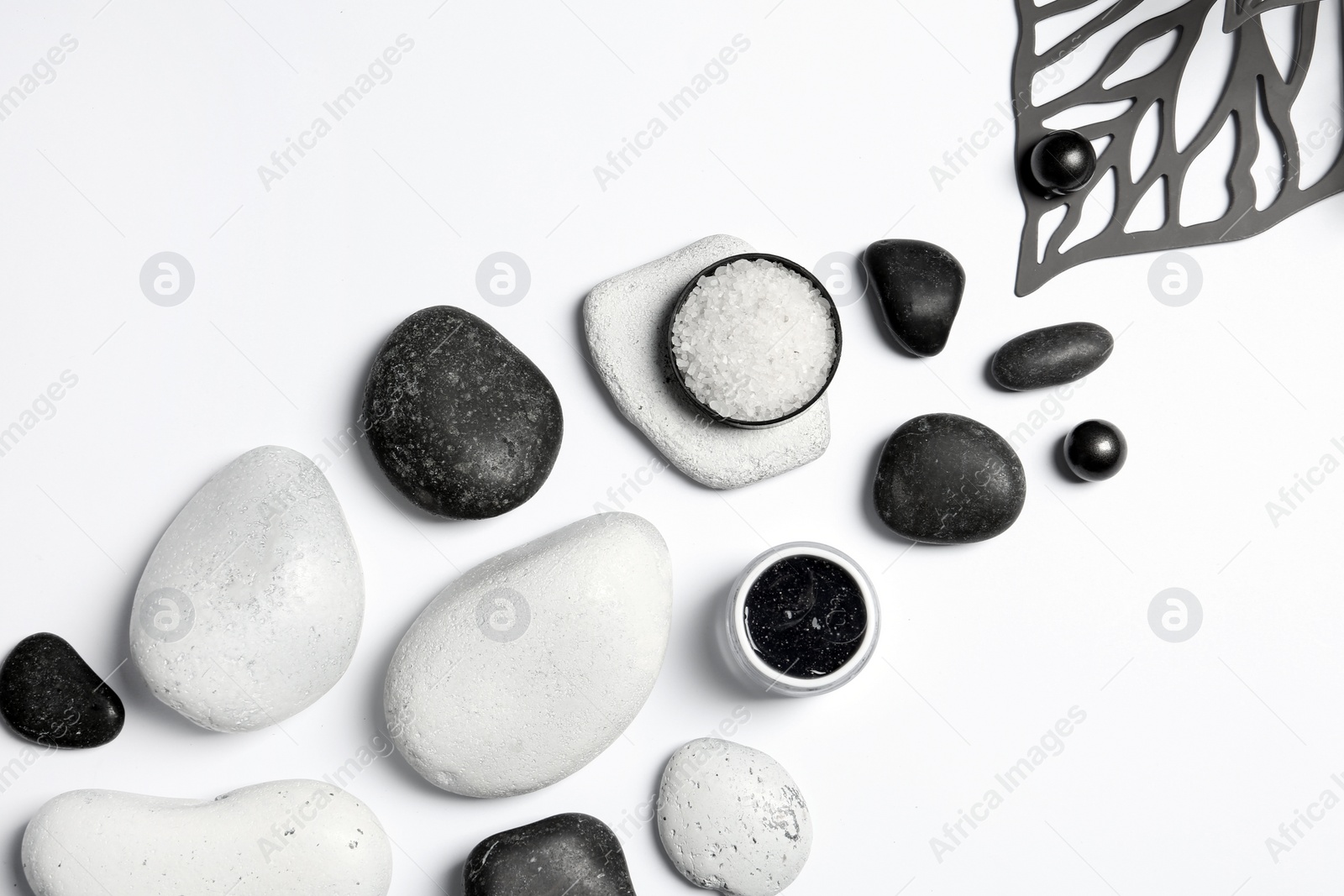 Photo of Composition with spa stones on white background, top view