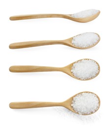 Image of Set of natural salt in spoon isolated on white, side and top views