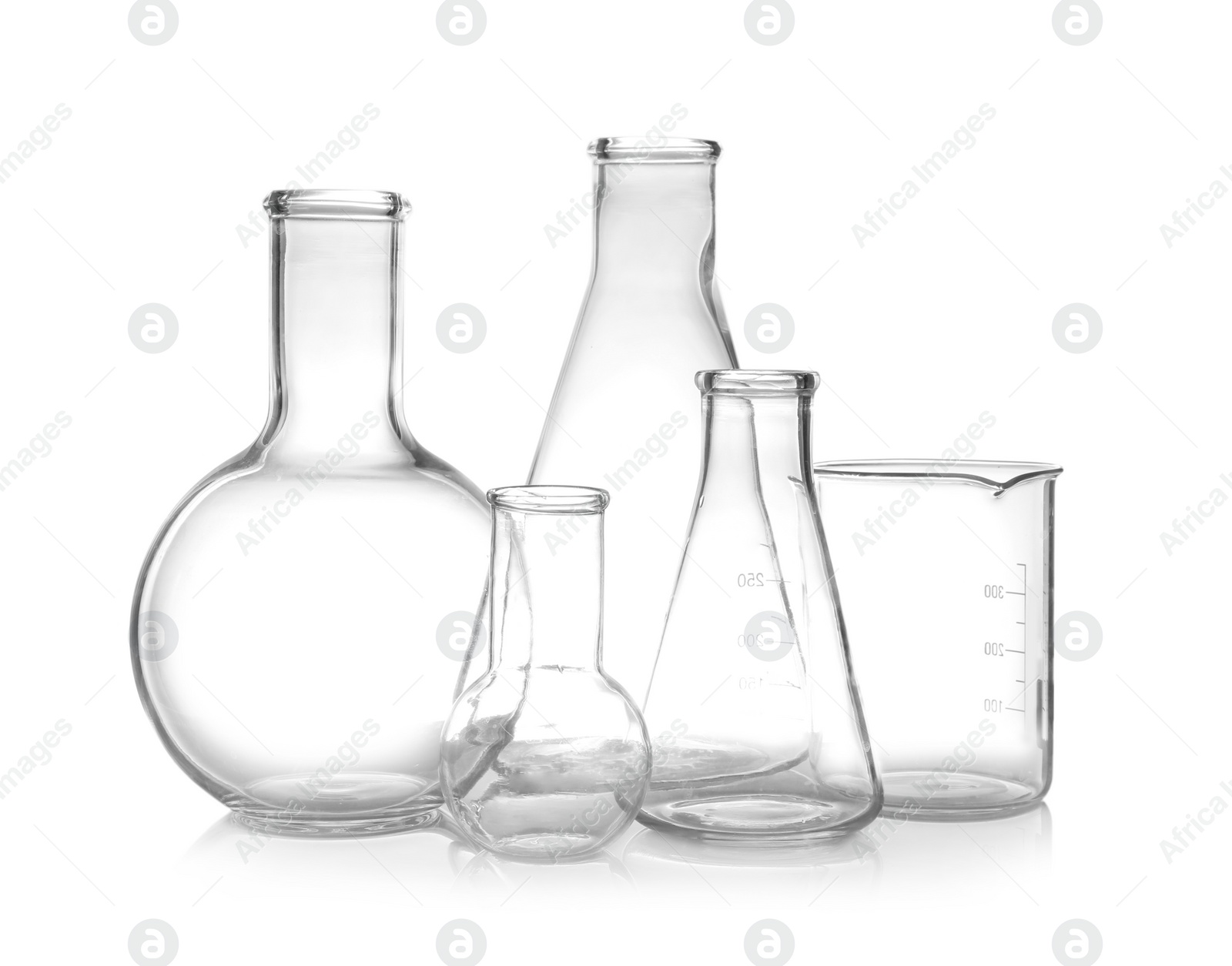 Photo of Empty laboratory glassware on table. Chemical analysis