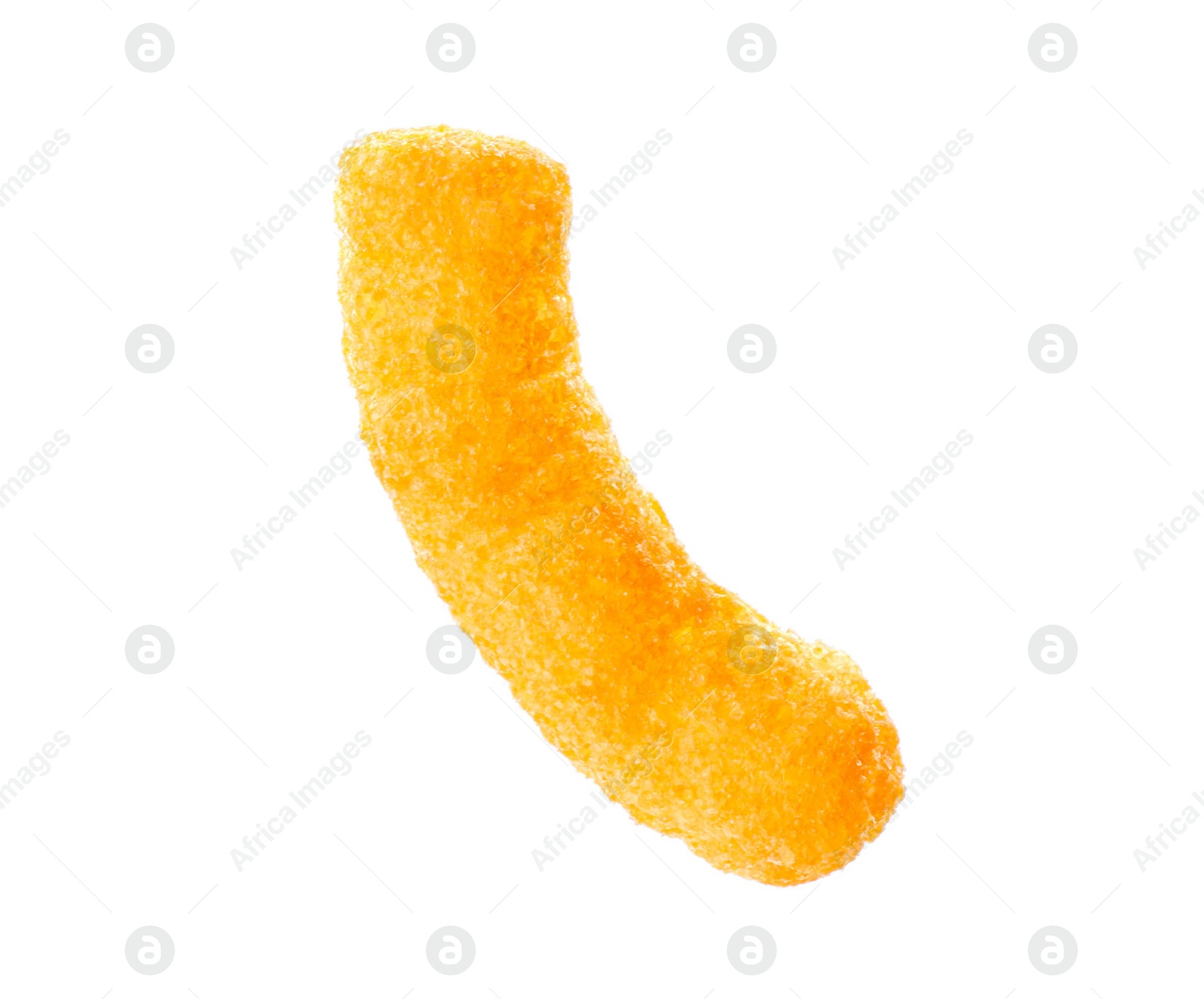 Photo of One tasty cheesy corn puff isolated on white
