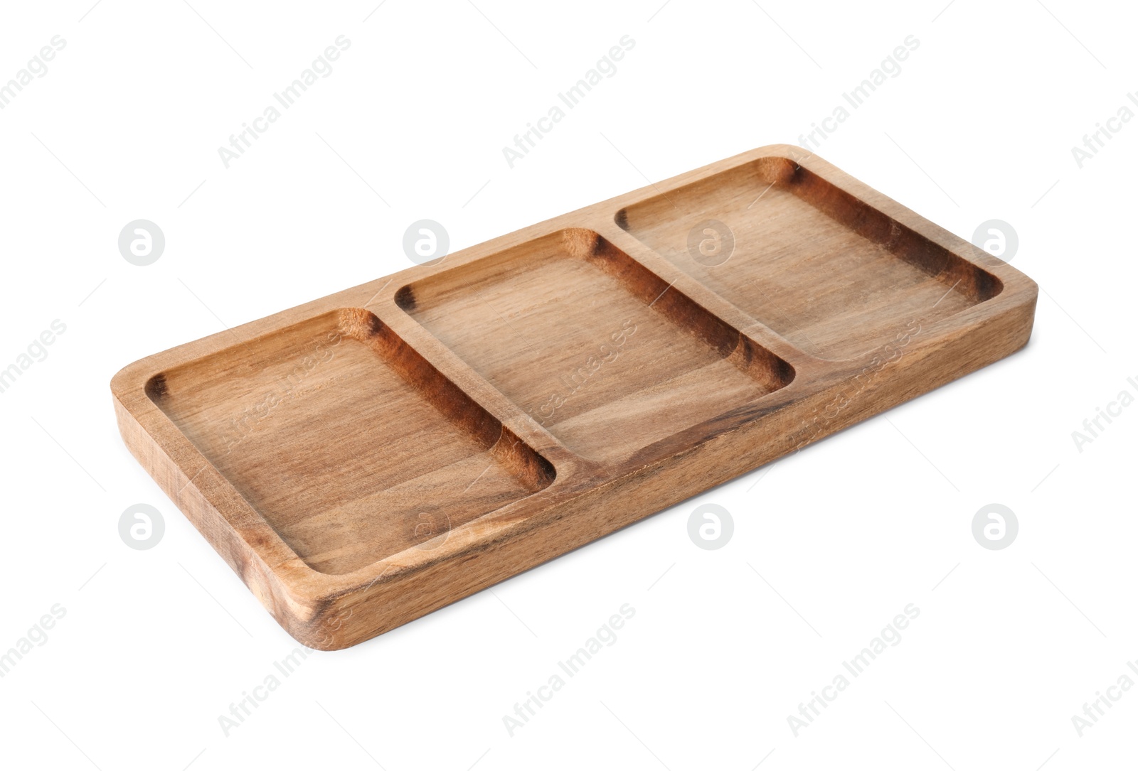 Photo of One wooden serving board isolated on white