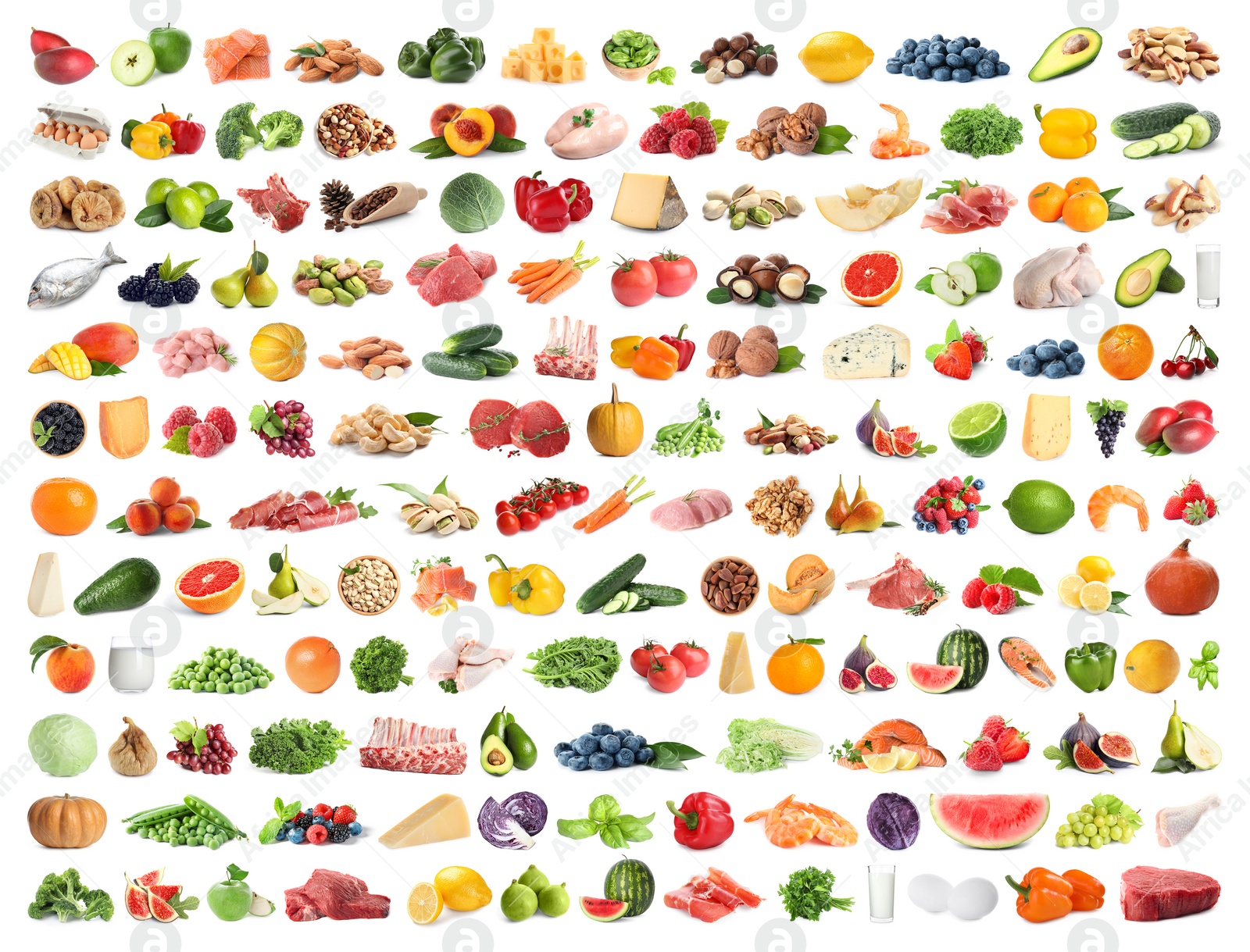 Image of Set of different food on white background