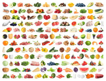 Image of Set of different food on white background