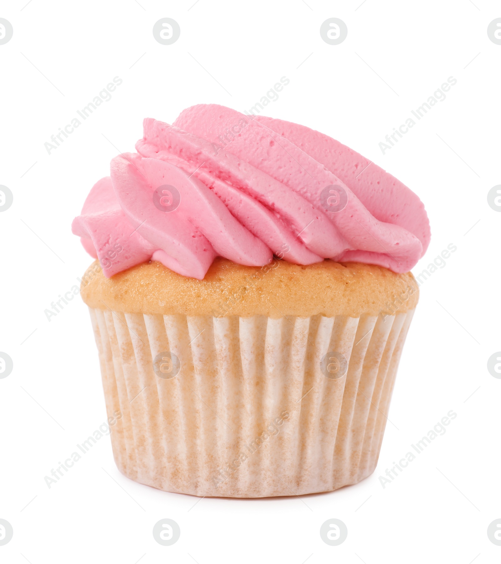 Photo of Delicious cupcake with bright cream isolated on white