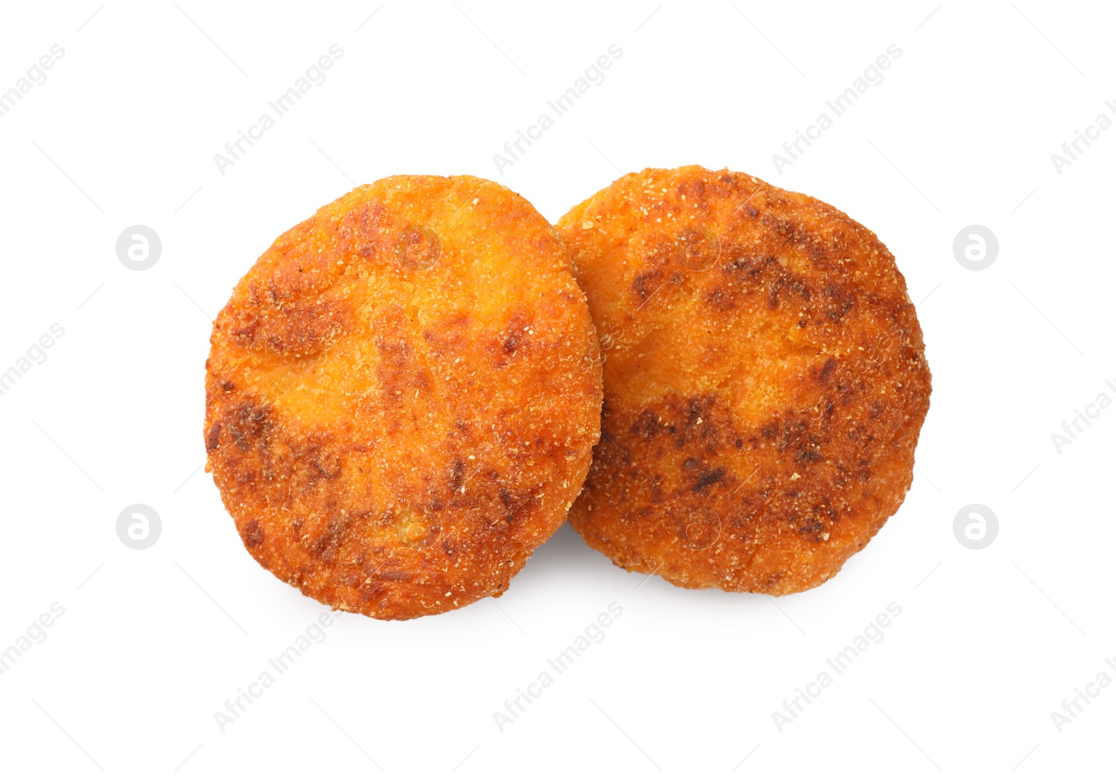 Photo of Tasty vegan cutlets isolated on white, top view
