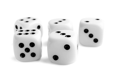 Many dices isolated on white. Game cubes