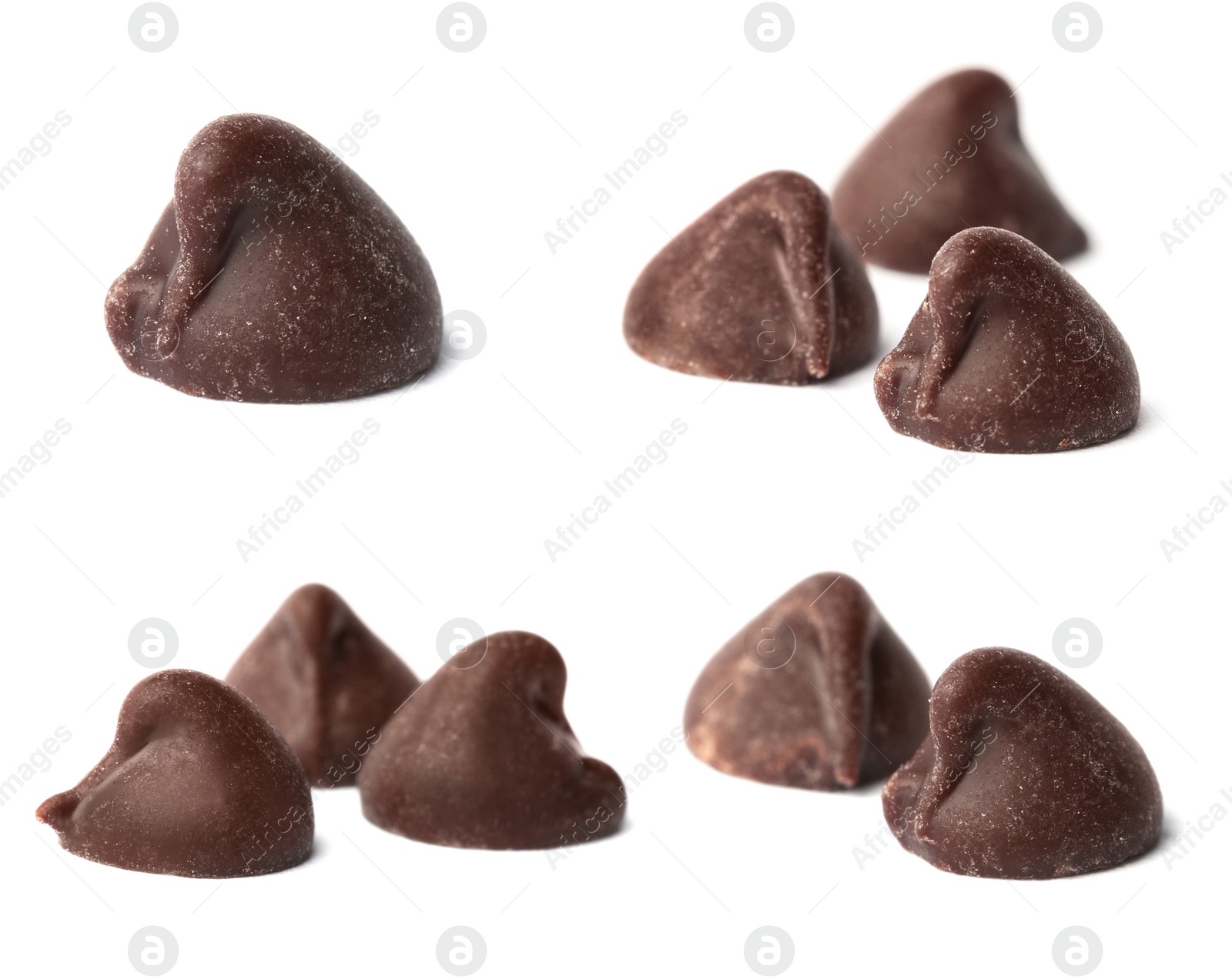 Image of Set Set of tasty chocolate chips isolated on white