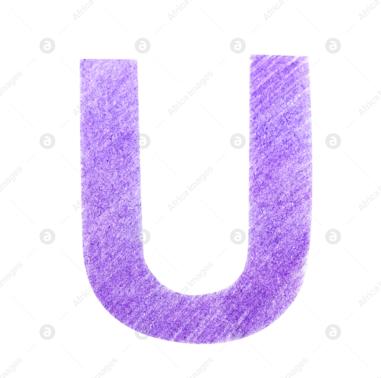 Photo of Letter U written with violet pencil on white background, top view