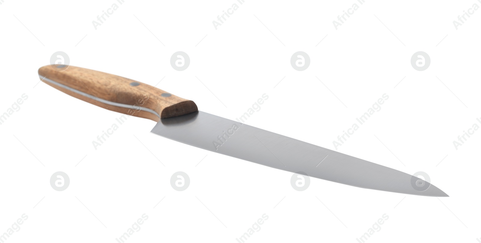 Photo of Modern chief's knife with wooden handle isolated on white