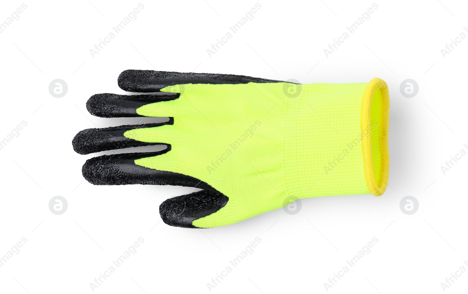 Photo of One color gardening glove isolated on white, top view