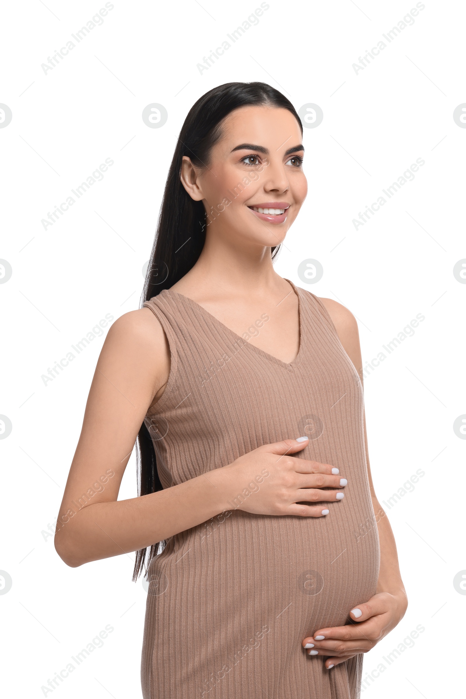 Photo of Beautiful happy pregnant woman isolated on white