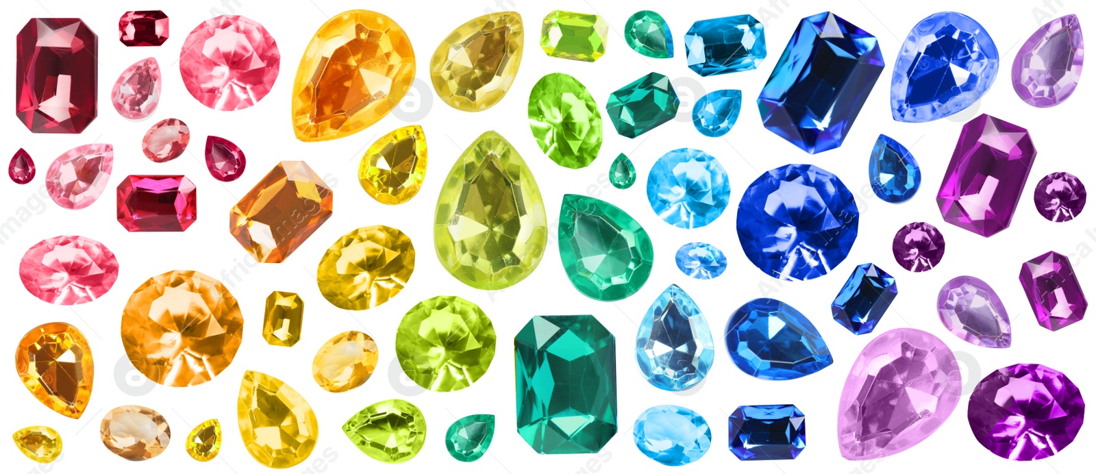 Image of Set of bright gemstones isolated on white. Banner design