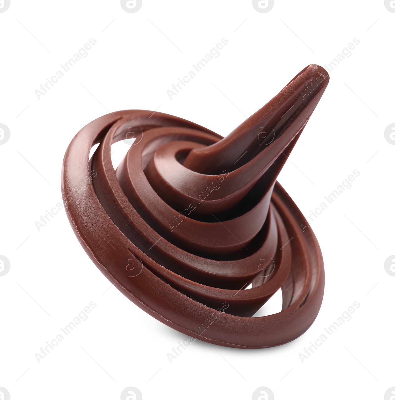 Photo of One brown spinning top on white background