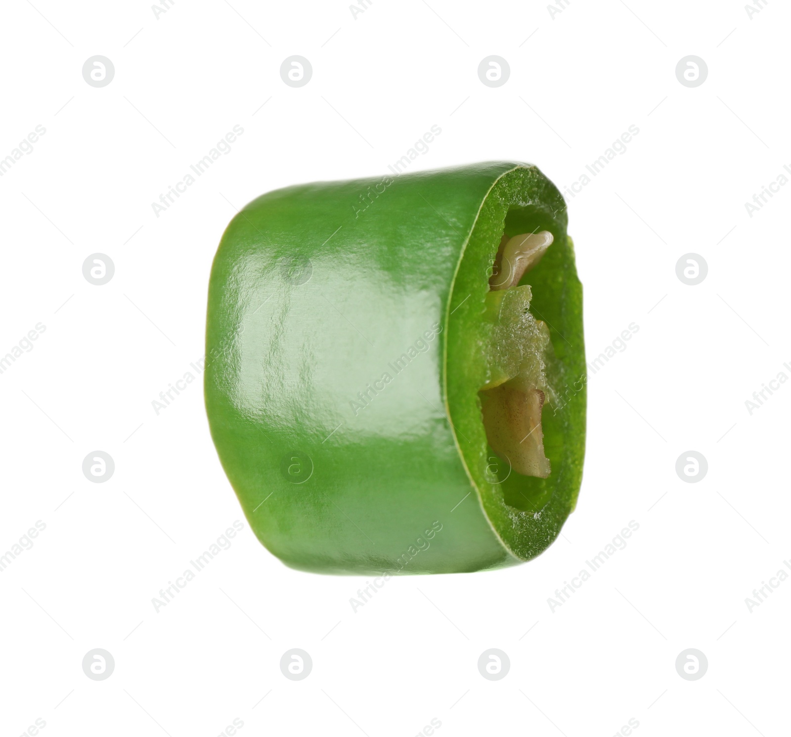 Photo of Piece of green hot chili pepper isolated on white