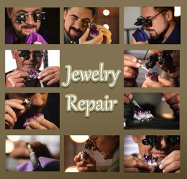Collage with photos of jewelers at work