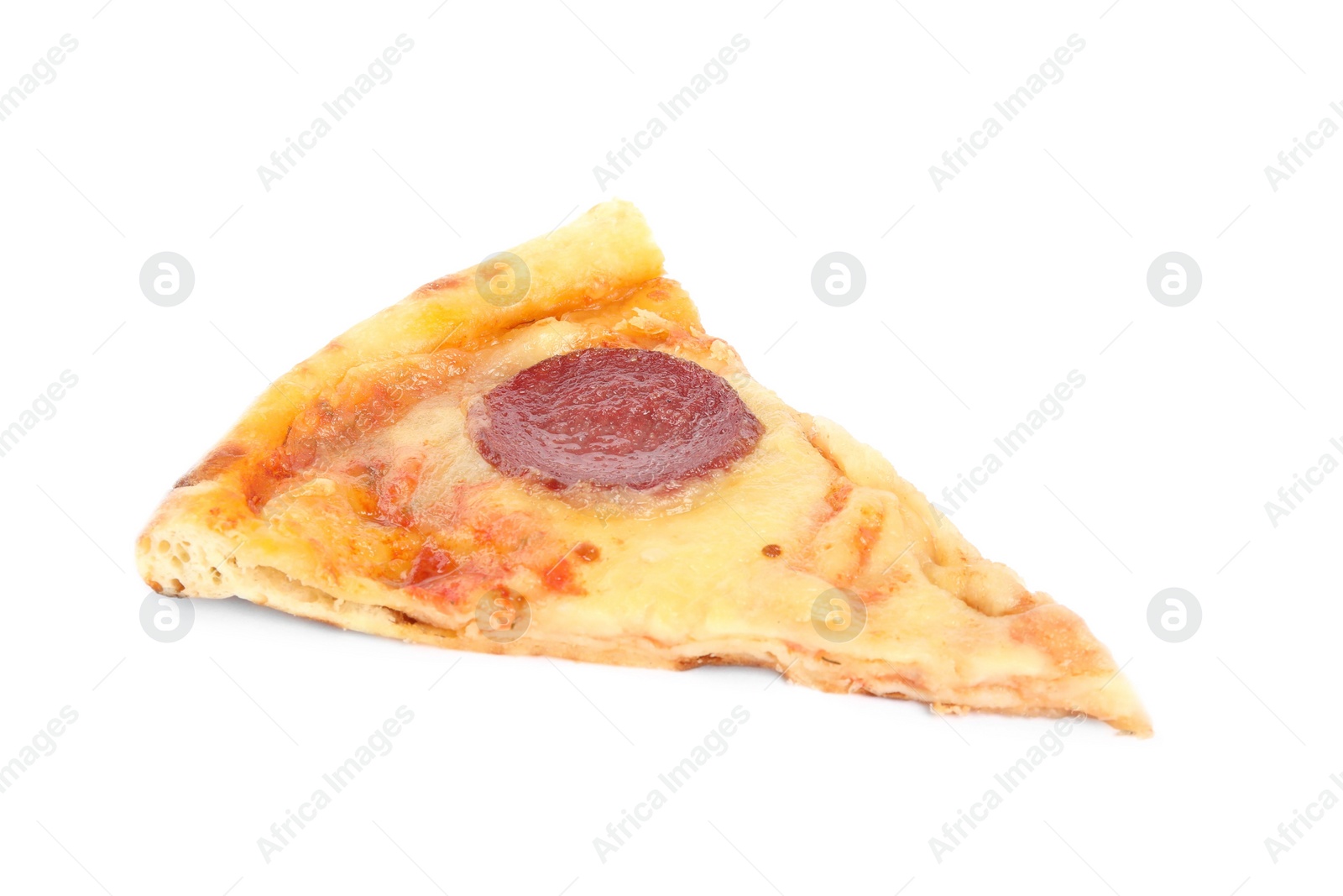 Photo of Slice of tasty pepperoni pizza isolated on white