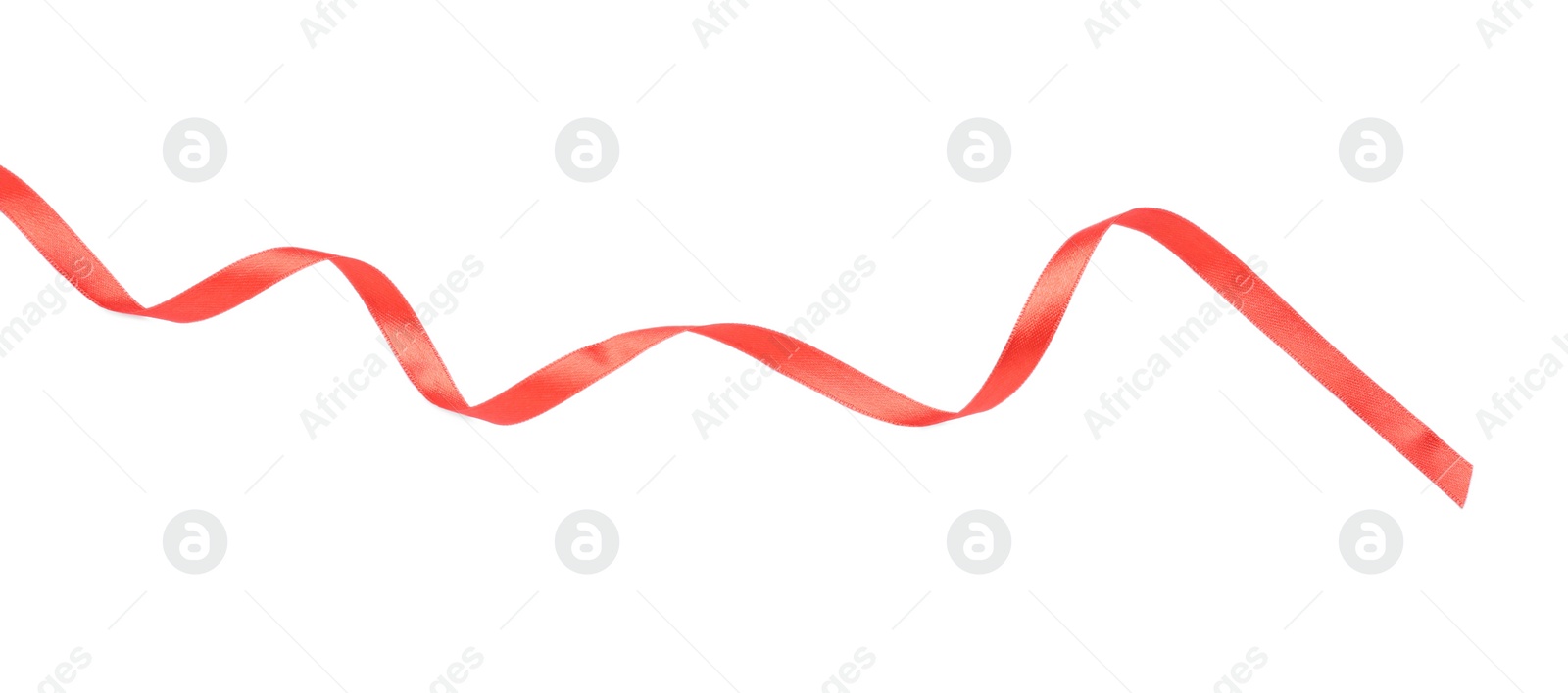 Photo of Beautiful red ribbon isolated on white, top view